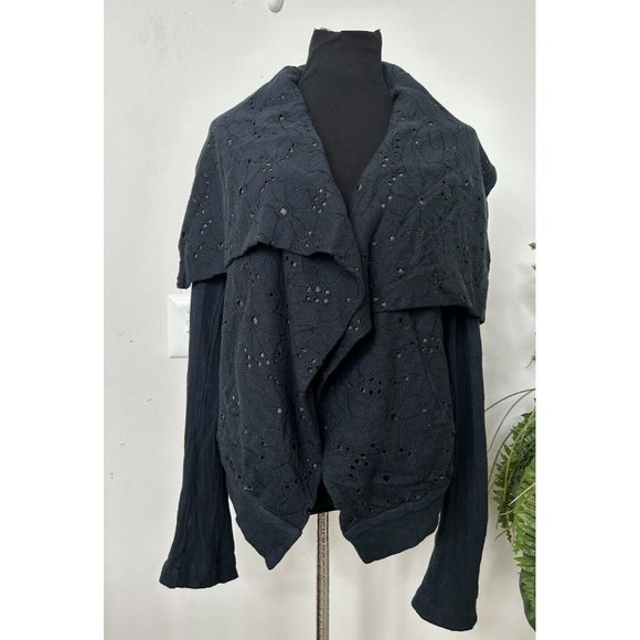 NWT BIYA JOHNNY WAS Black Embroried Open Front Slouchy Long Sleeve Cardigan Sz L - Picture 1 of 6